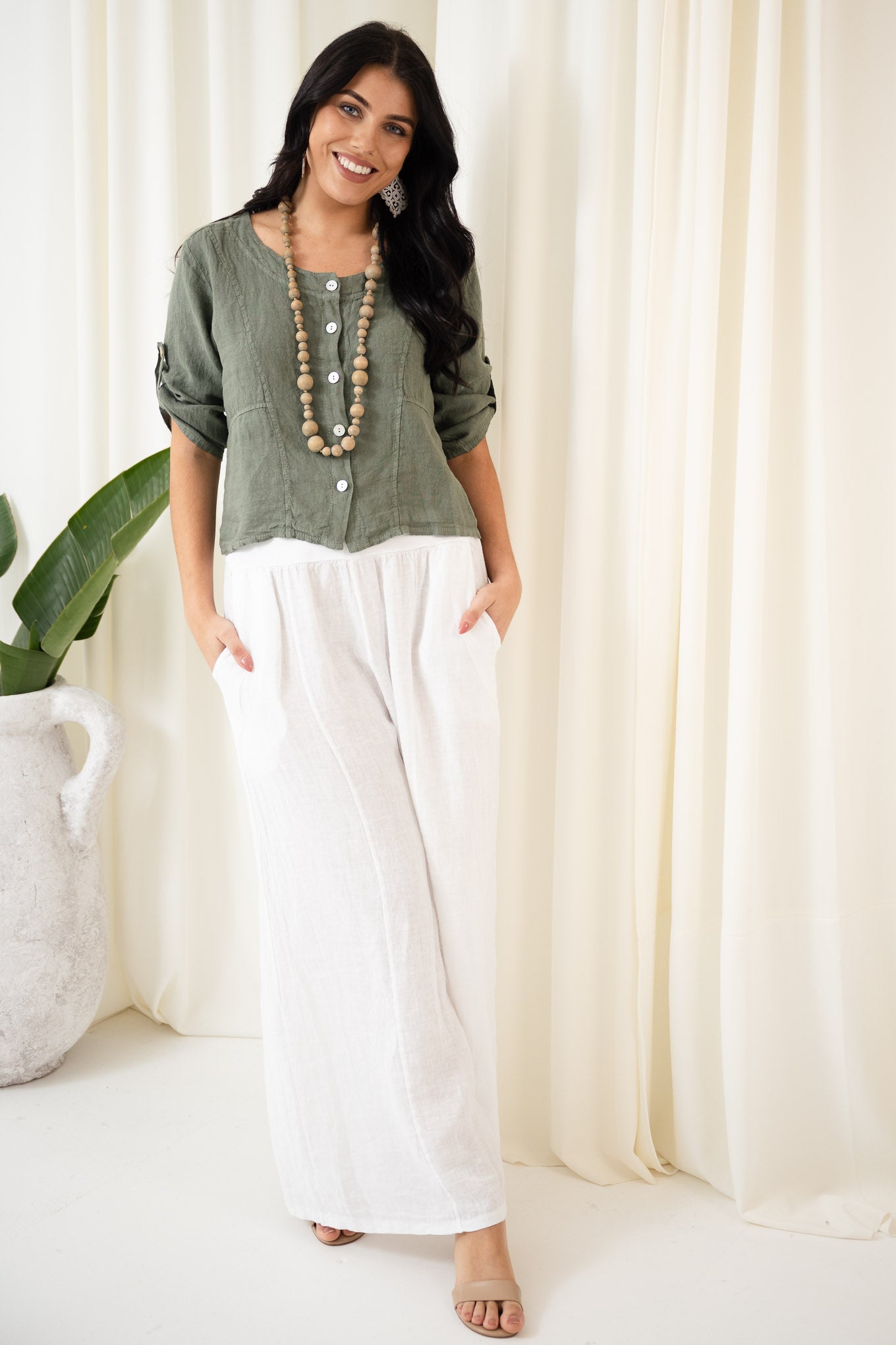 Zara Linen Culotte Pant | White