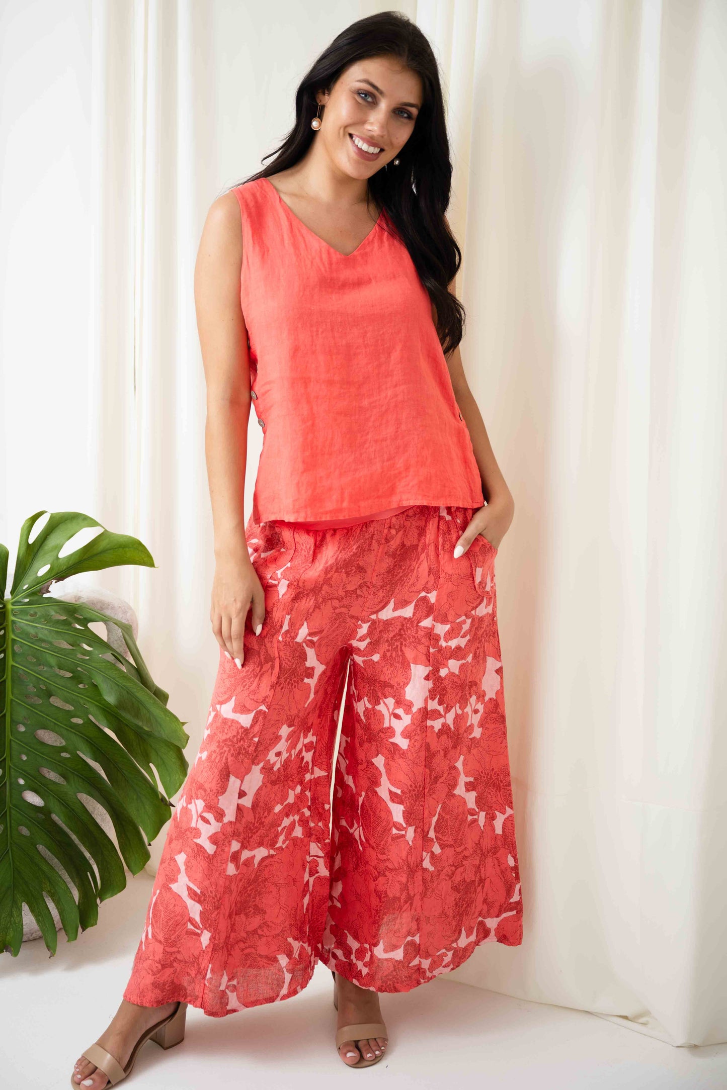Valery Floral Culotte Pants | Coral