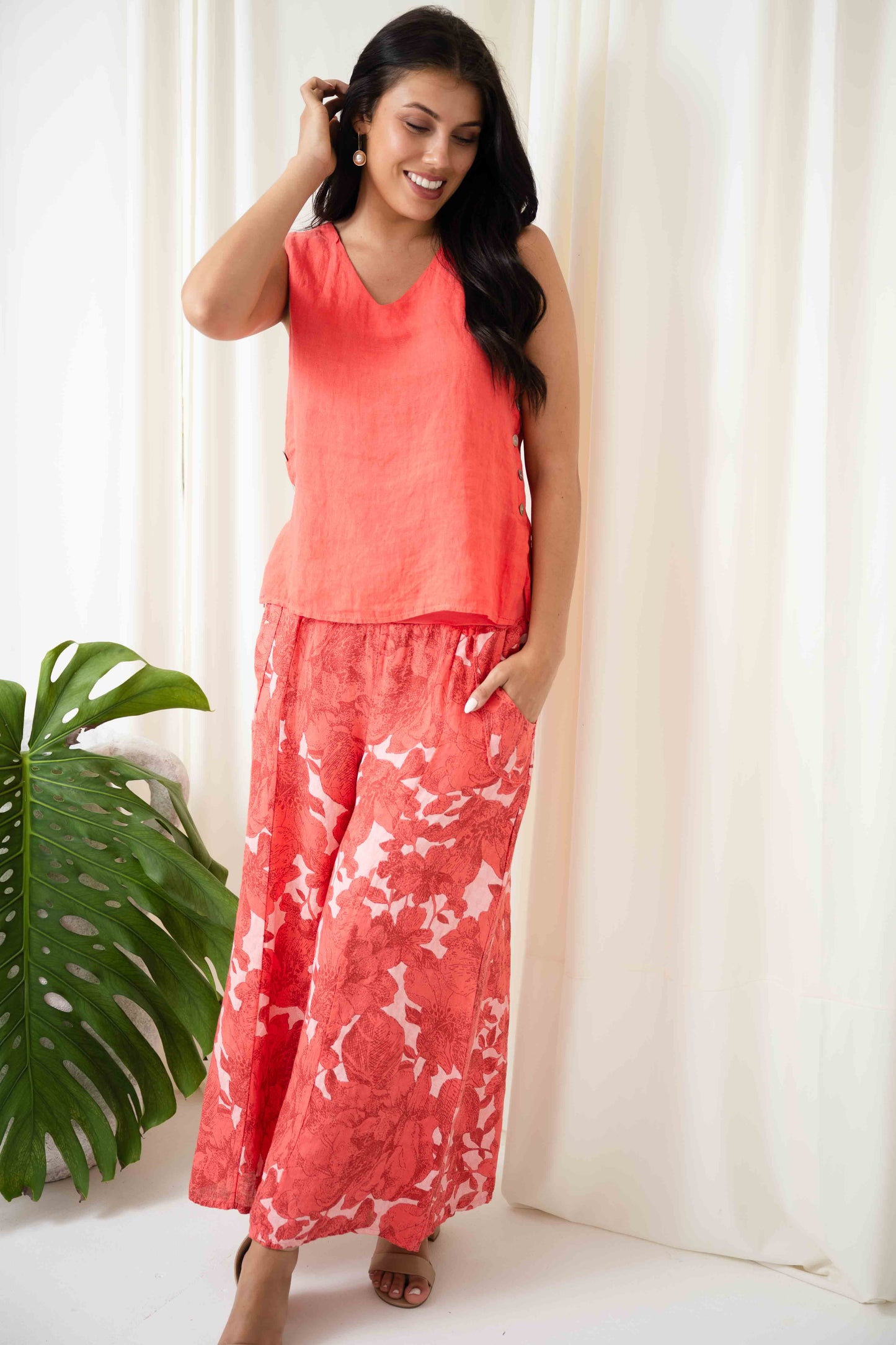 Valery Floral Culotte Pants | Coral