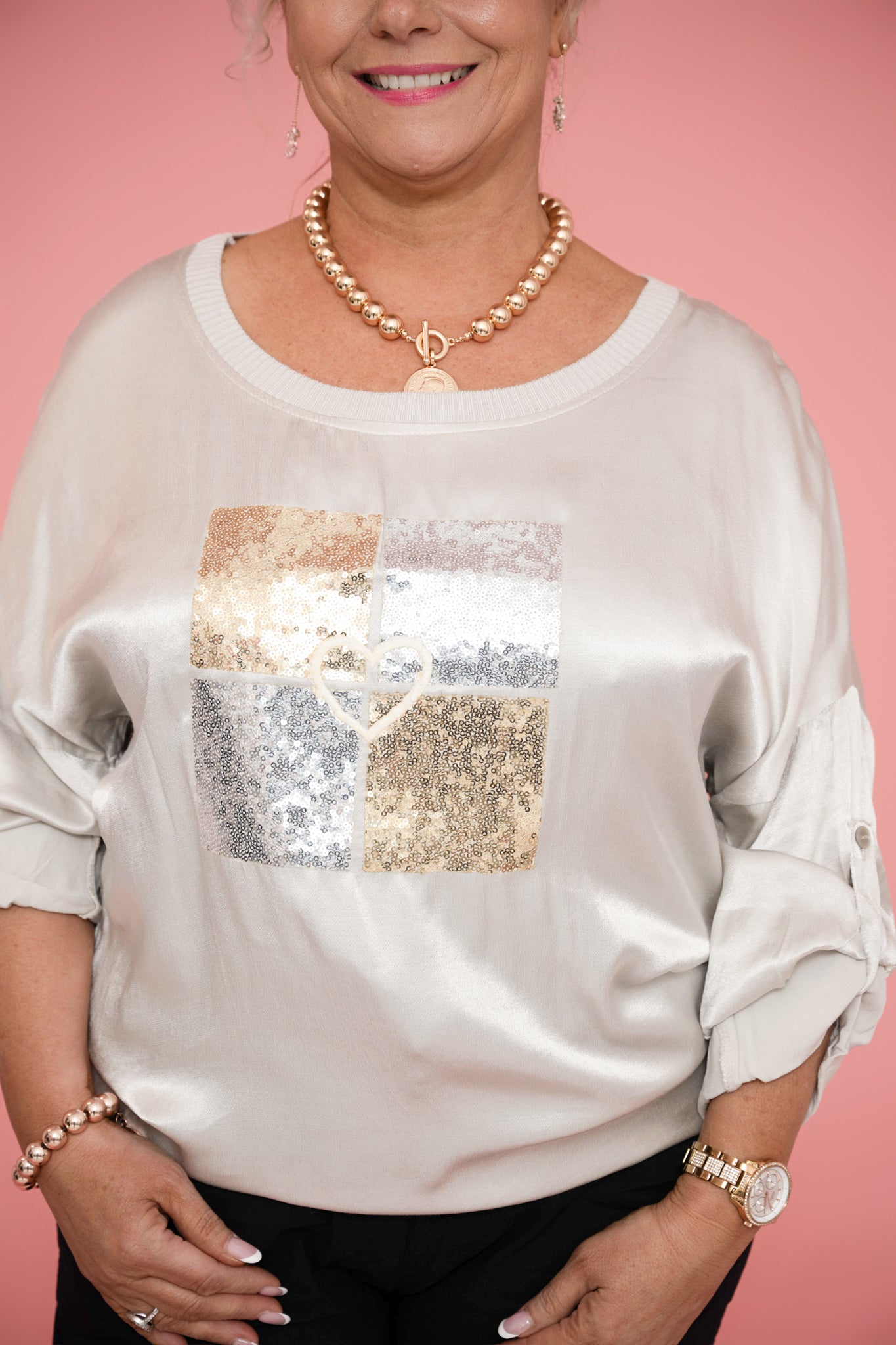 Sass Satin Top | Beige