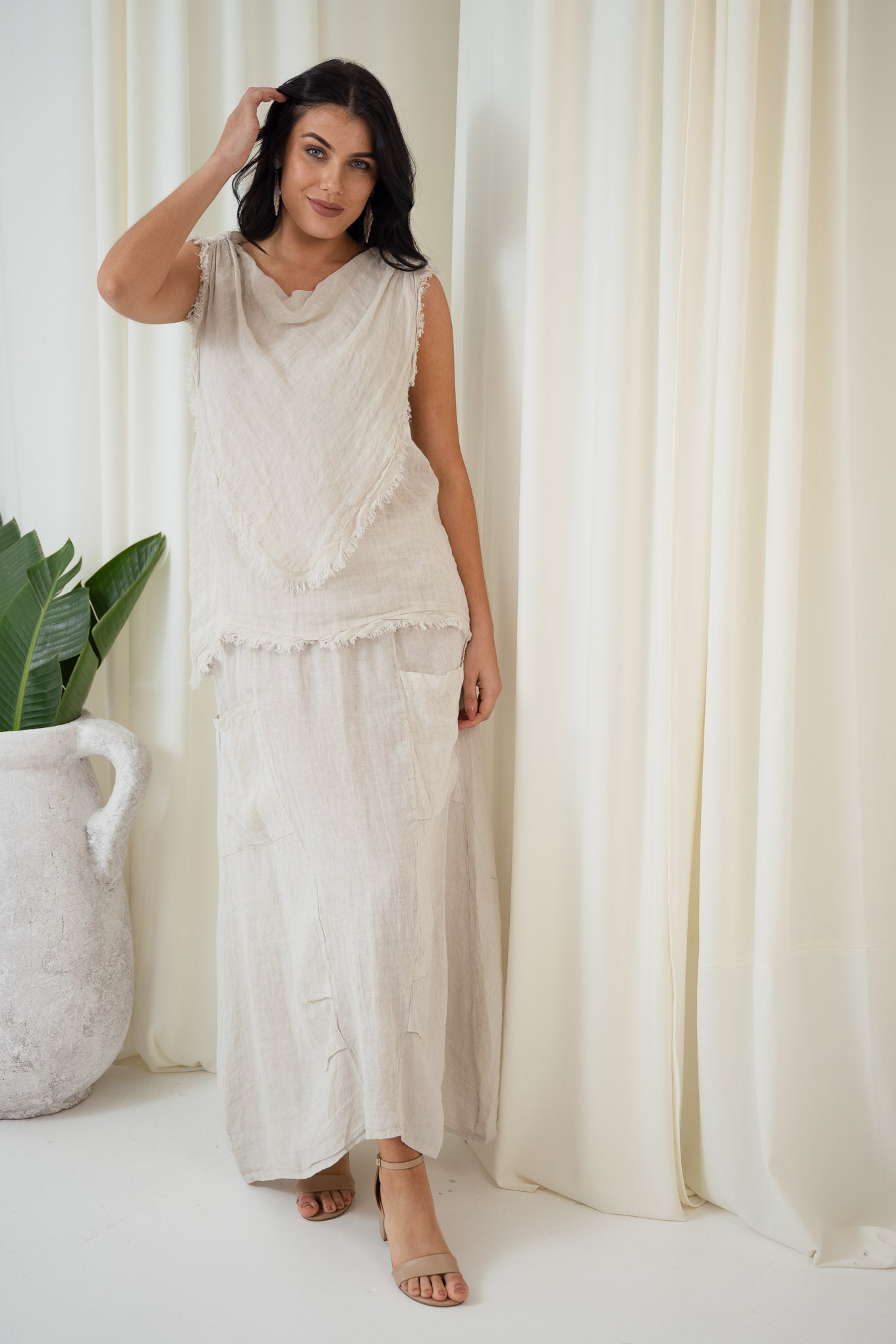 Jaime Cowl Bib Top | Beige
