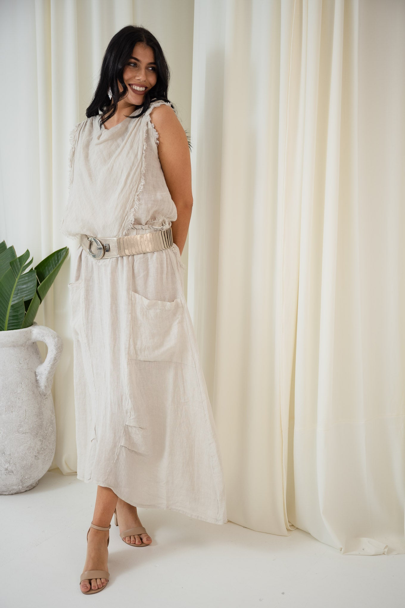 Jaime Cowl Bib Top | Beige