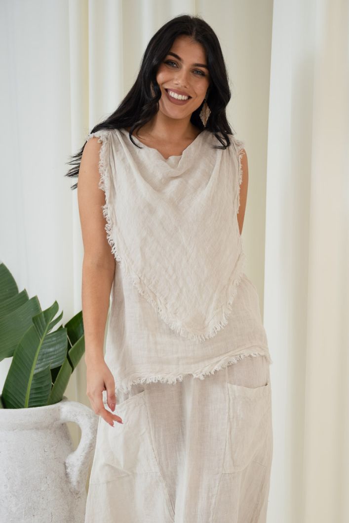 Jaime Cowl Bib Top | Beige