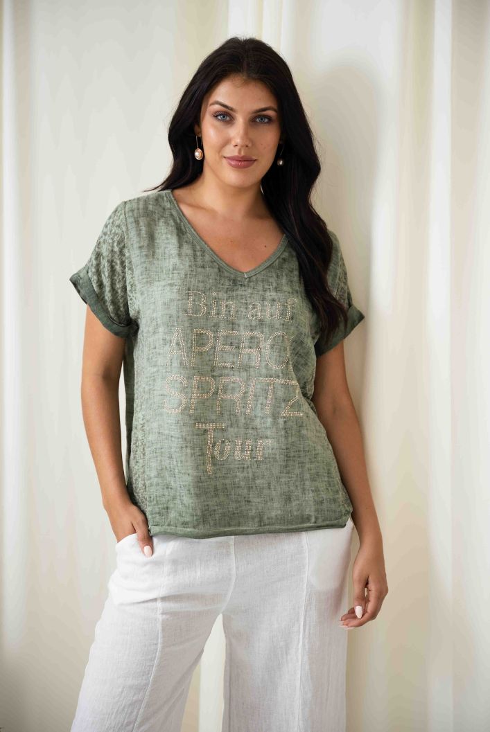 Spritz Embellished Top | Khaki