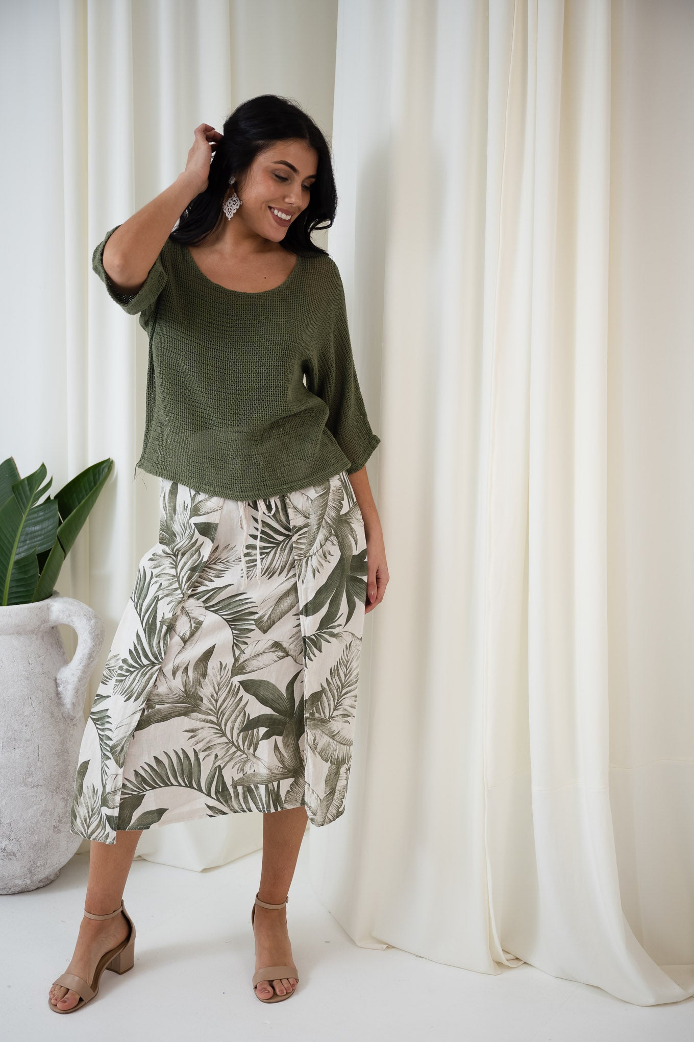 Portofino Mesh Top Set | Khaki