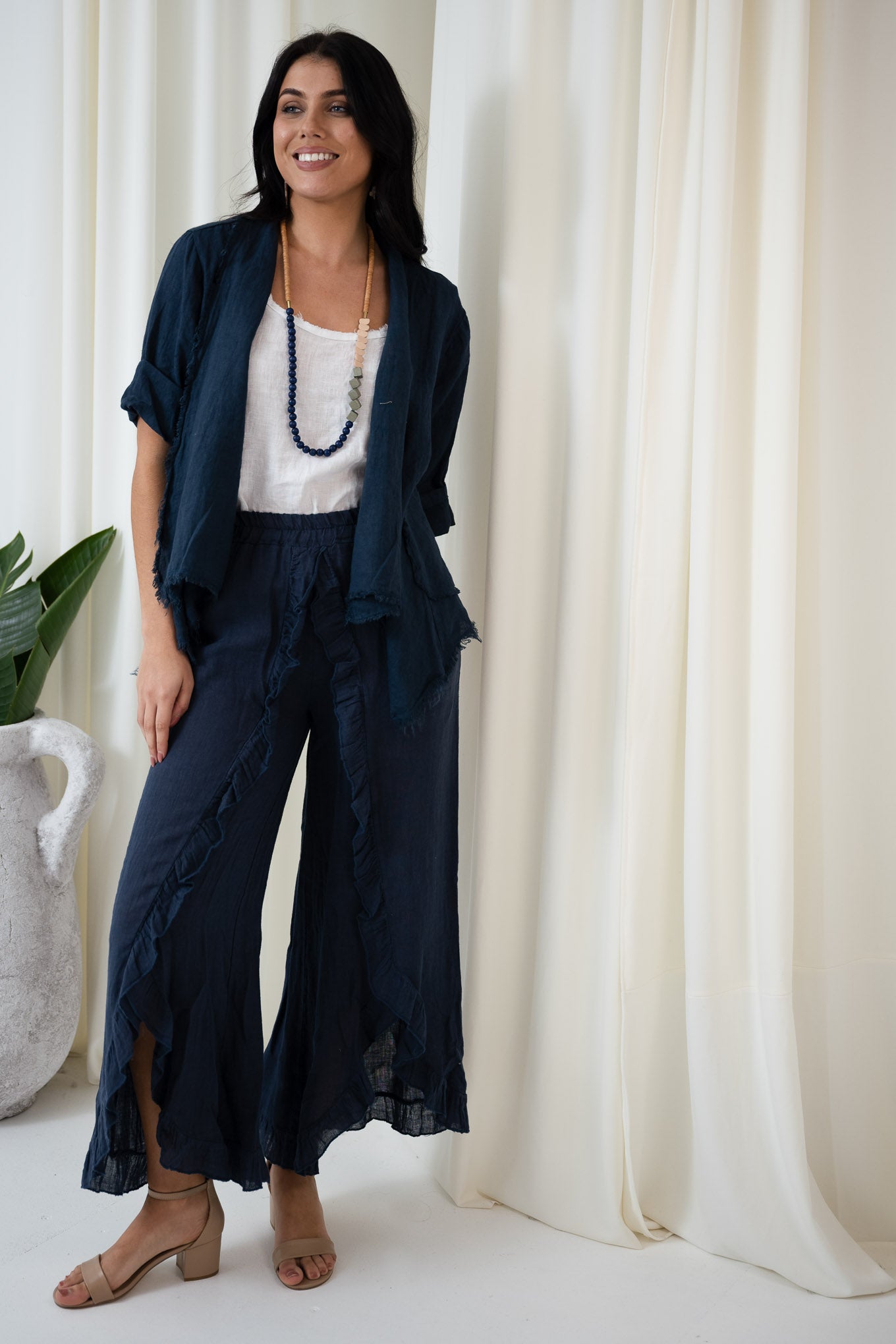 Frill Front Pant | Navy