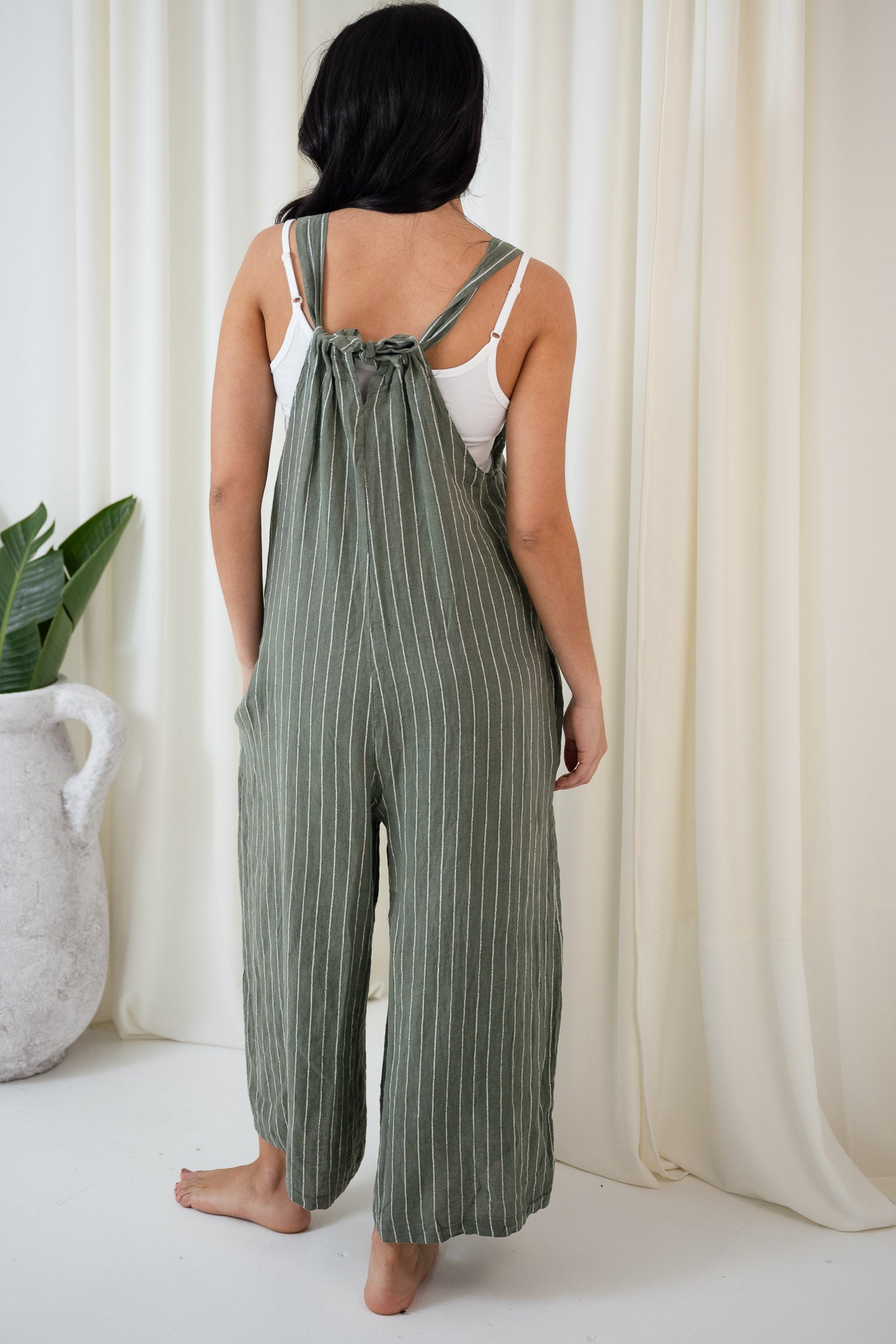 Salvatore Pinstripe Overalls | Khaki