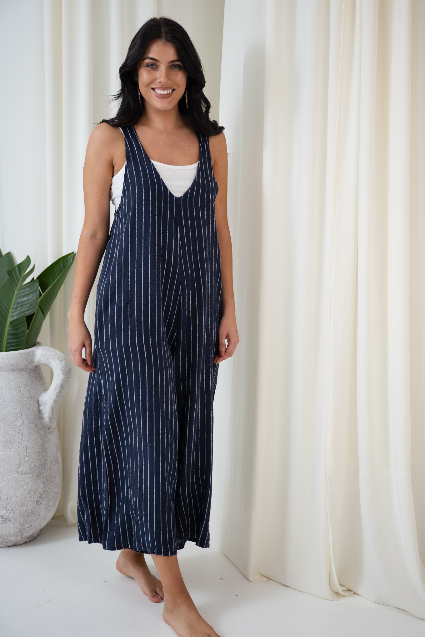 Salvatore Pinstripe Overalls | Navy