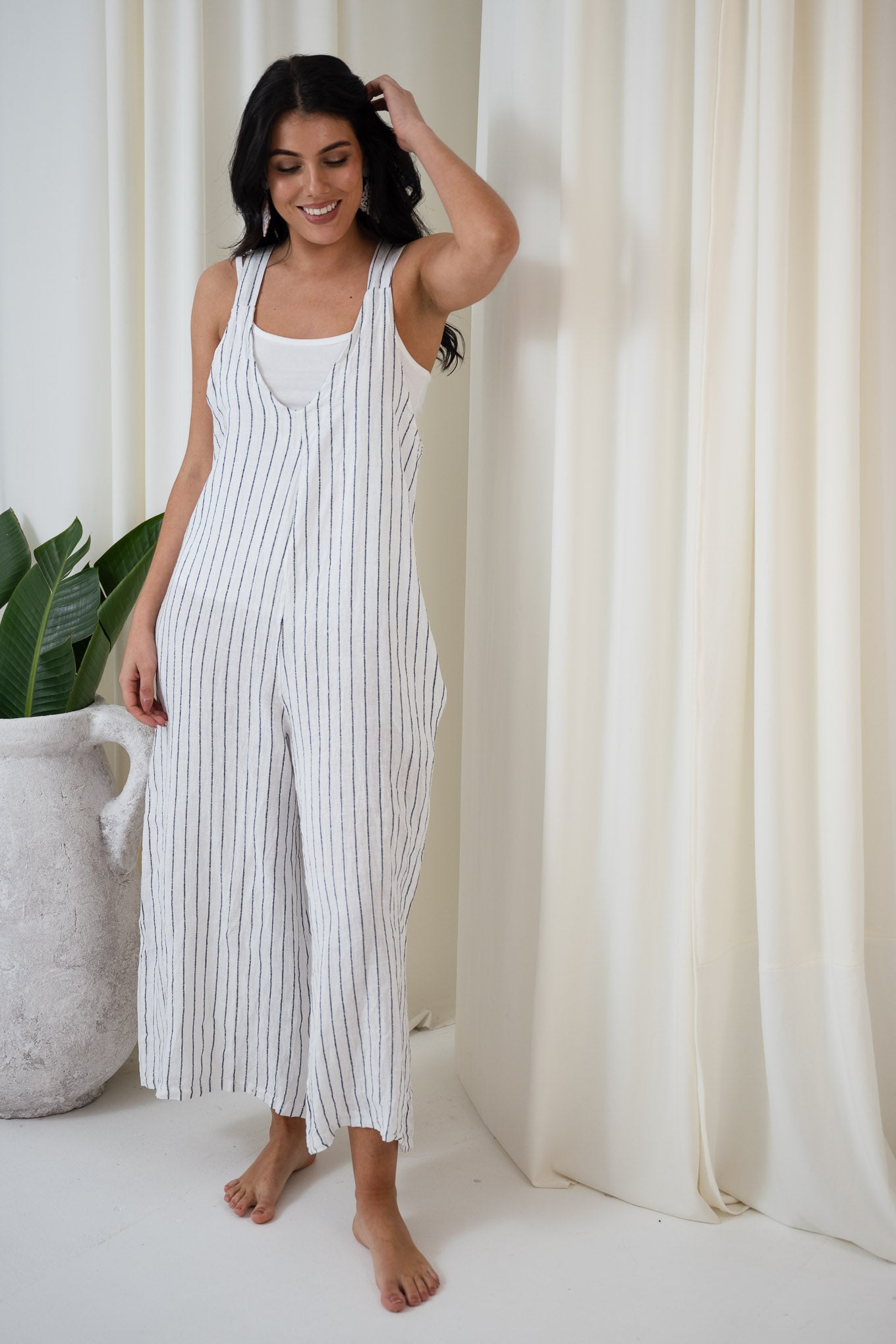 Salvatore Pinstripe Overalls | White