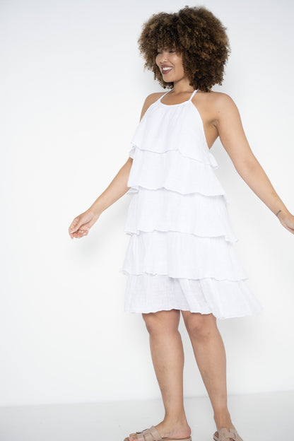 Frill Halter Dress | White