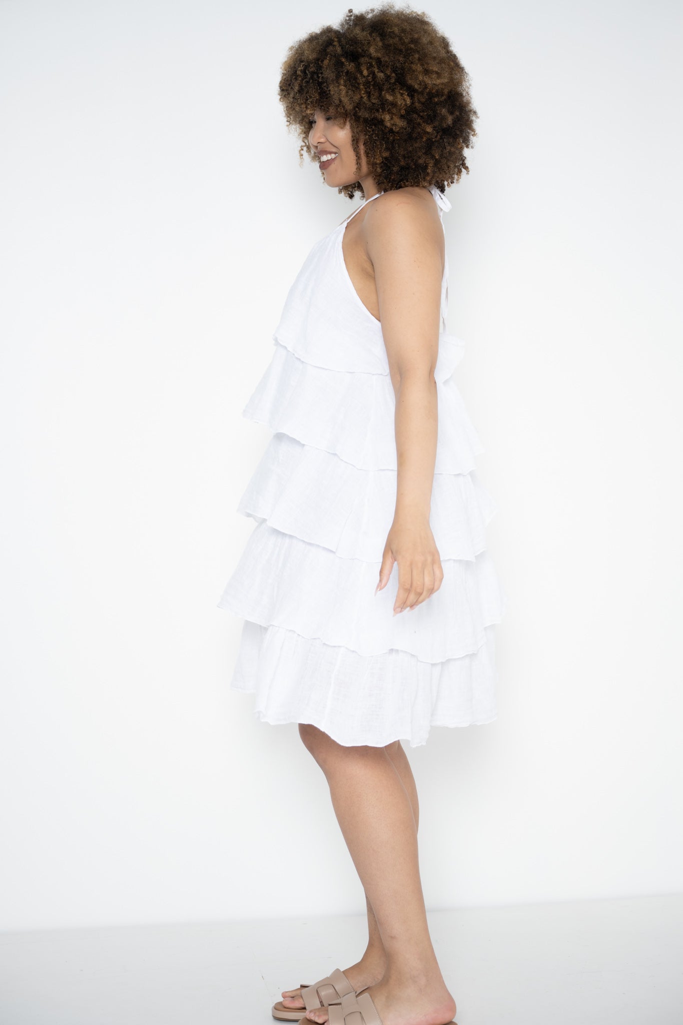 Frill Halter Dress | White